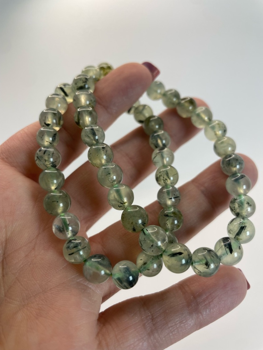 ONE Prehnite with Rutile Beaded Stretch Bracelet - 7-8mm (0095)